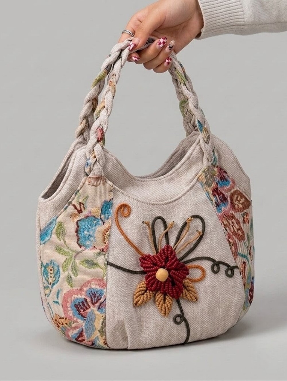 NWT Boho Woven Tapestry Floral Small Shoulder Bag Multi Compartment Handbag - Picture 5 of 14